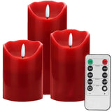 3 Pack Red Flickering Flameless Candle Set, Battery Operated Candles With 10-Key Remote Control, Electric Pillar Candle With Timer, Dancing Flames Real Wax Fake Candle For Festive Celebrations