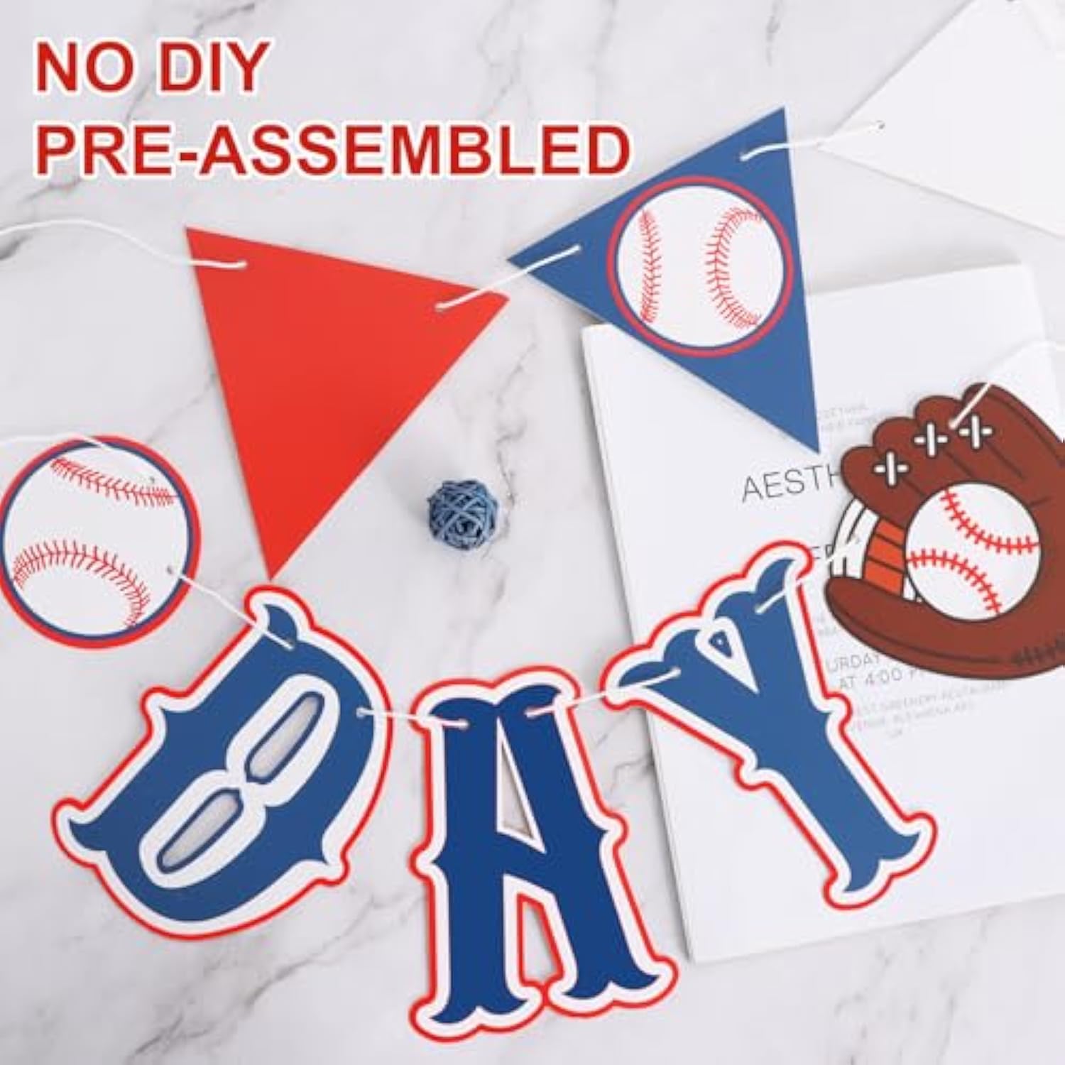 3 Pcs Blue Baseball Banner, Pre-Strung Happy Birthday Bunting for Boys' Party Decor
