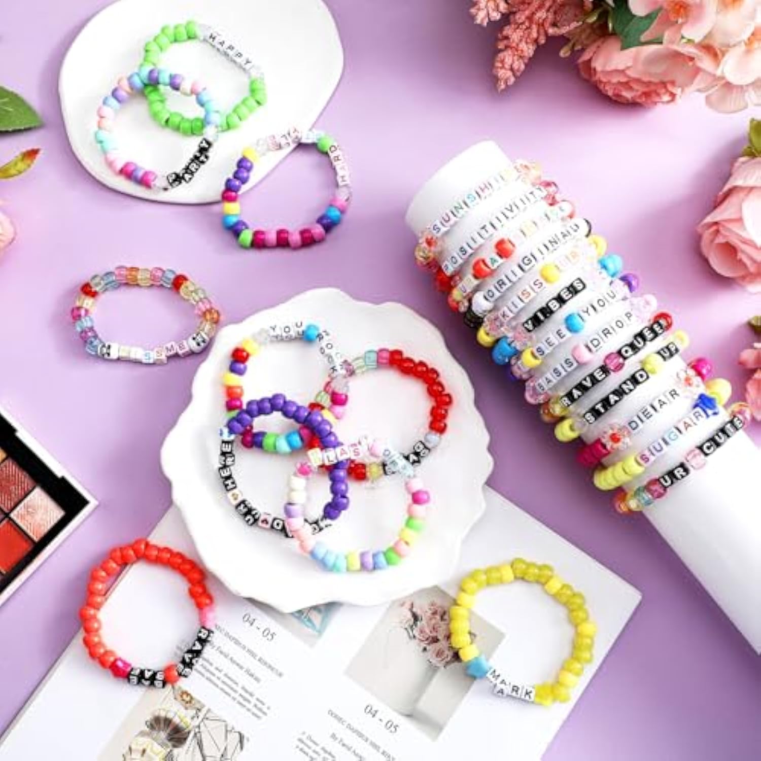 24 Pcs Music Party Bracelets Rave Kandi Bracelets Wear And Trade Handmade Party Trinkets Vibes Alphabet Plur Music Festival Accessories Different Phrases Every Time For Women Men