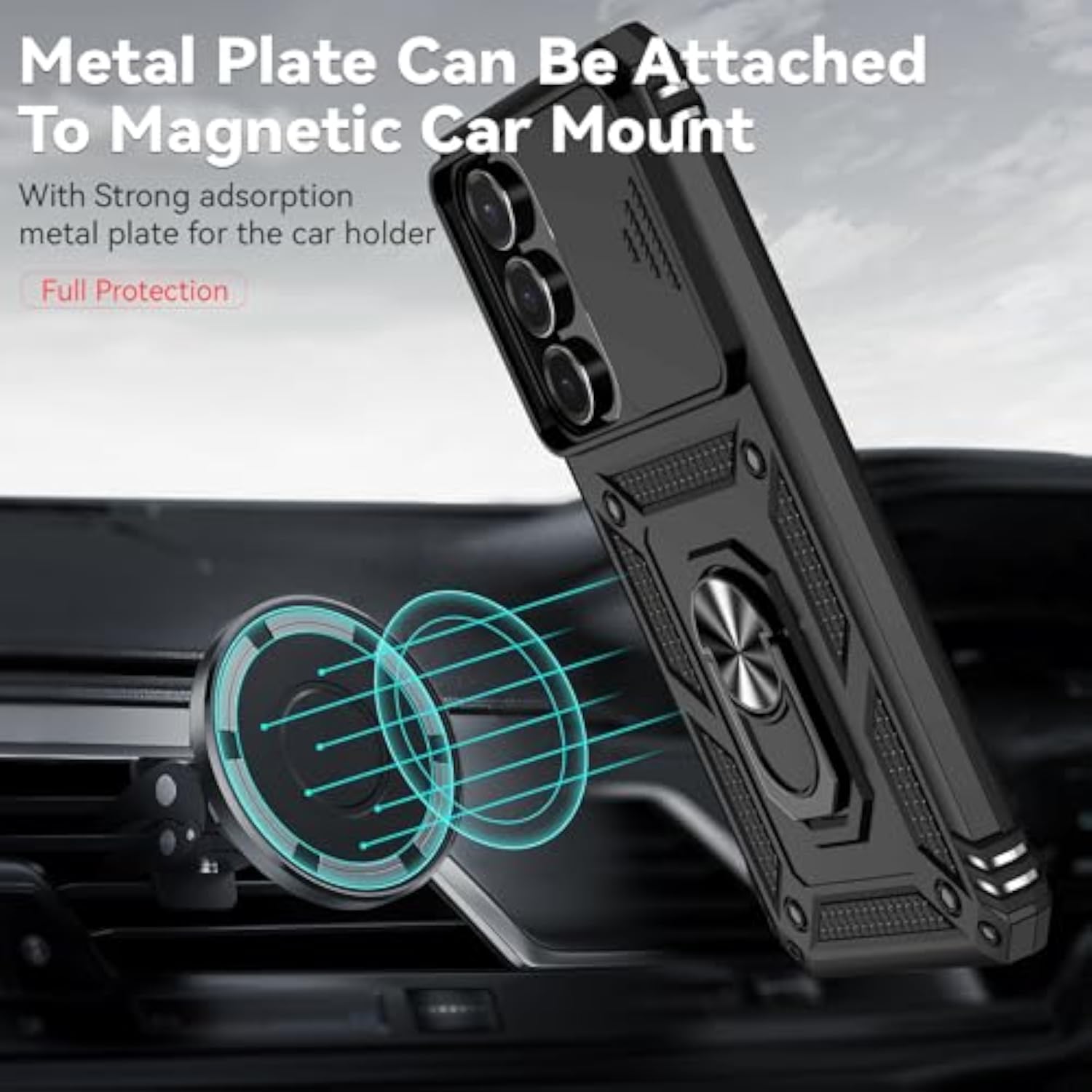 Samsung Galaxy S25 FE Case with Military Grade Drop Tested Slide Camera Cover HD Screen Protector Magnetic Ring Holder Kickstand Protective Phone Case