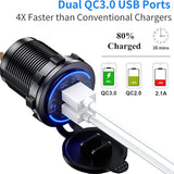 Quick Charge 3.0 Dual Usb Charger Socket Waterproof 36W 12V 24V Usb Outlet Fast Charge With Touch Switch & Blue Led Diy Kit For Car Boat Marine Atv Bus Truck Golf Cart And More