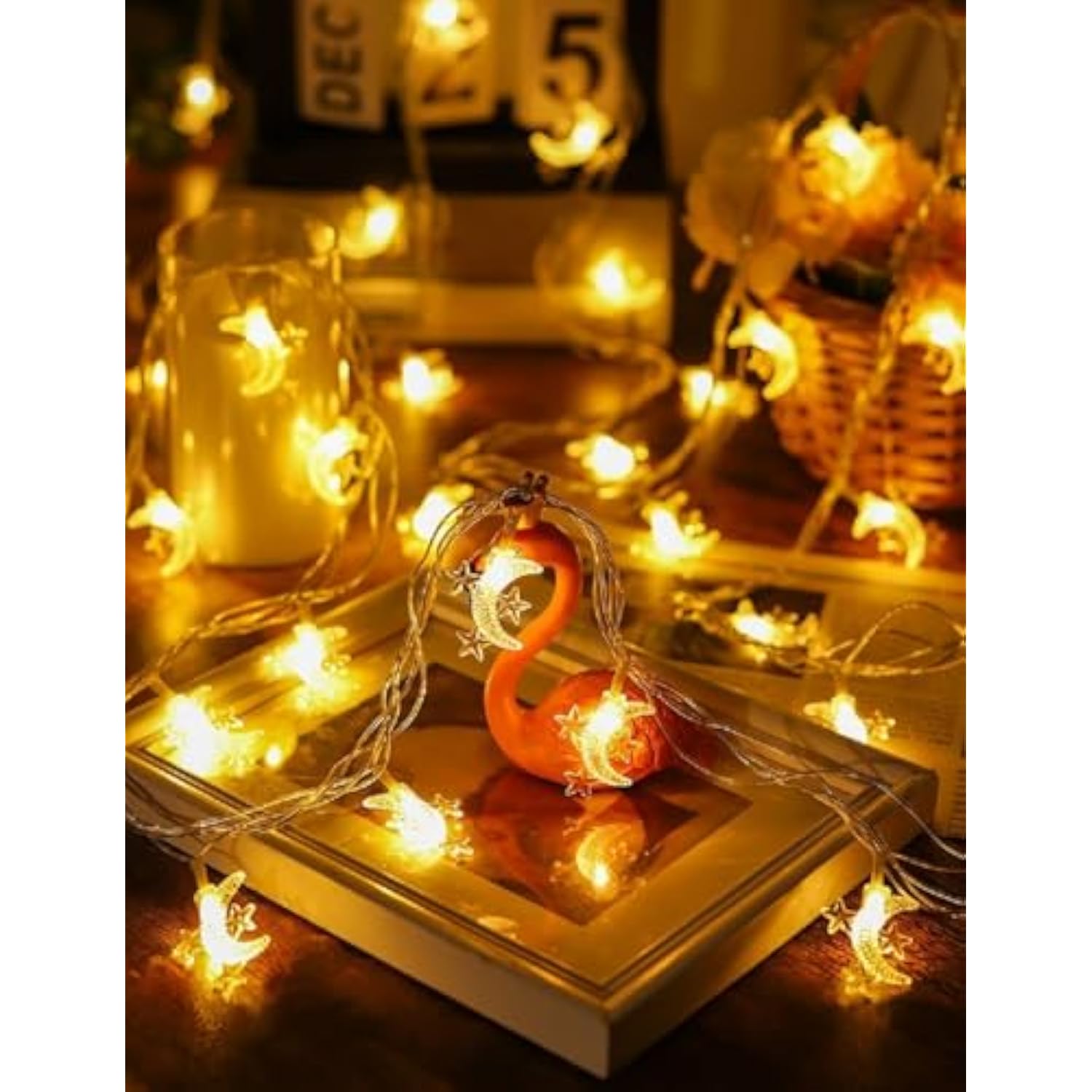 Moon Star String Lights Plug In, 10Ft 20 Led Star And Moon Fairy Lights Warm White For Birthday Party Christmas Holiday