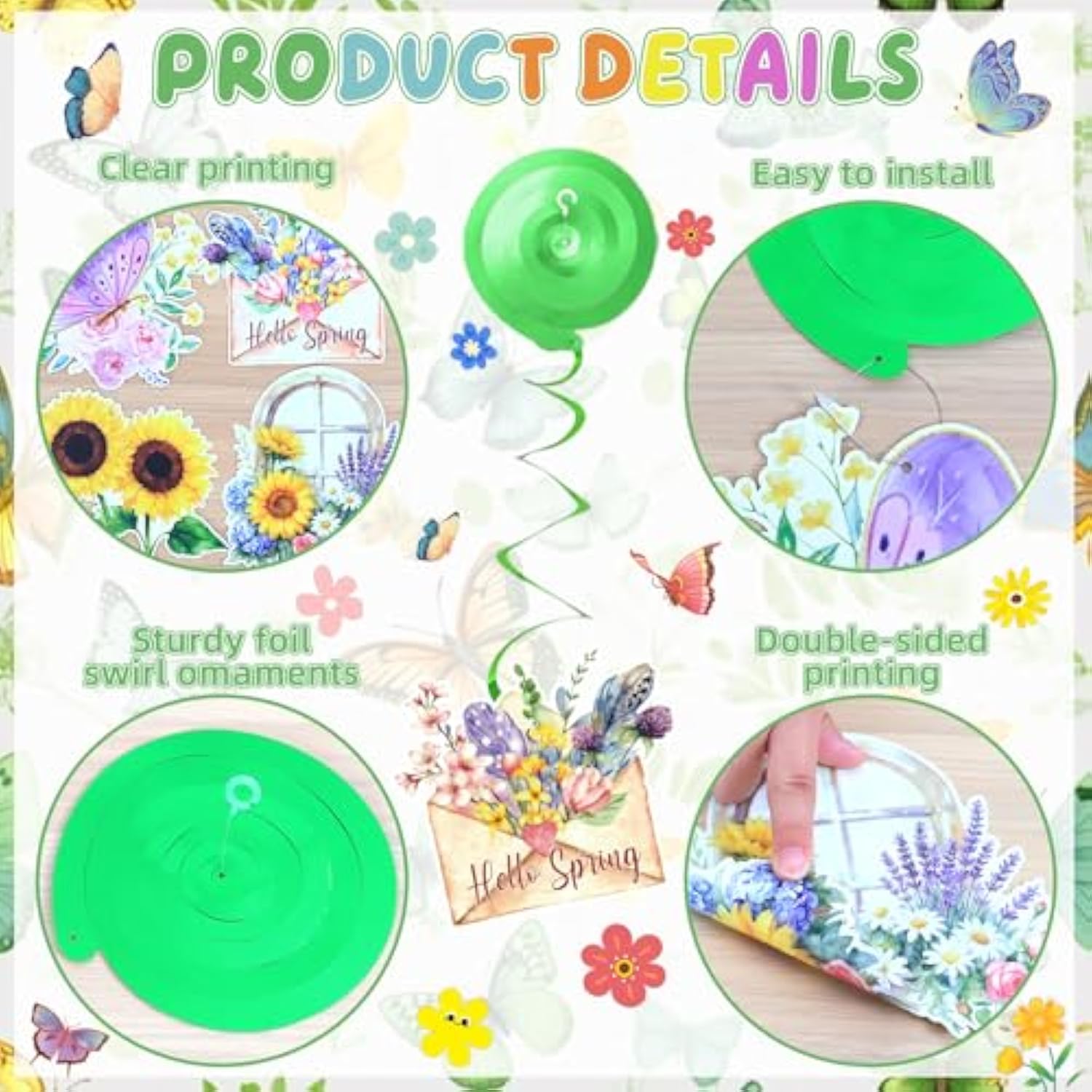 22Pcs Spring Party Decorations, Hello Spring Decor With Hello Spring Banner Garland Hanging Swirls Butterfly Flowers Hanging Decorations Spring Decorations For Office Home Office Classroom