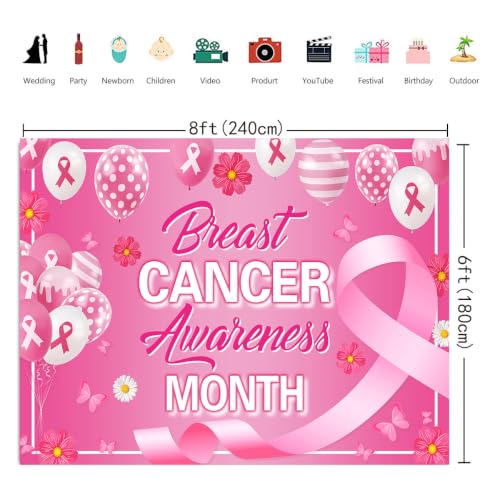 Breast Cancer Awareness Backdrop 8x6FT Pink Ribbon Charity Party Banner