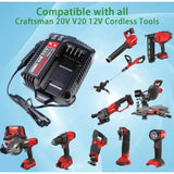 Compatible With Craftsman Vehicle/Car Charger For 20V Craftsman V20 Lithium-Ion Battery Charger For Cmcb201 Cmcb202 Cmcb203 Cmcb204 Cmcb205 Cmcb209,Charger Cmcb100,Cmcb101 Cmcb104, Cmcb124, Cmcb102