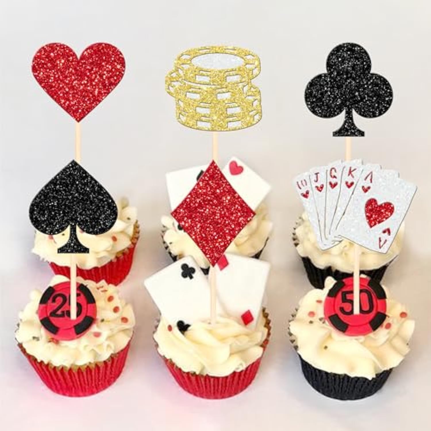 24 Pcs Casino Poker Theme Cupcake Toppers Glitter Poker Game Chips Player Las Vegas Casino Cupcake Picks For Las Vegas Casino Night Poker Theme Birthday Party Cake Decorations Supplies