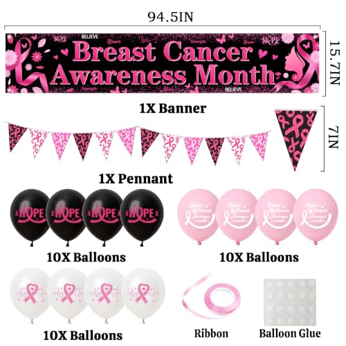 Breast Cancer Awareness Decorations, Survivor Party Banner Balloons Set