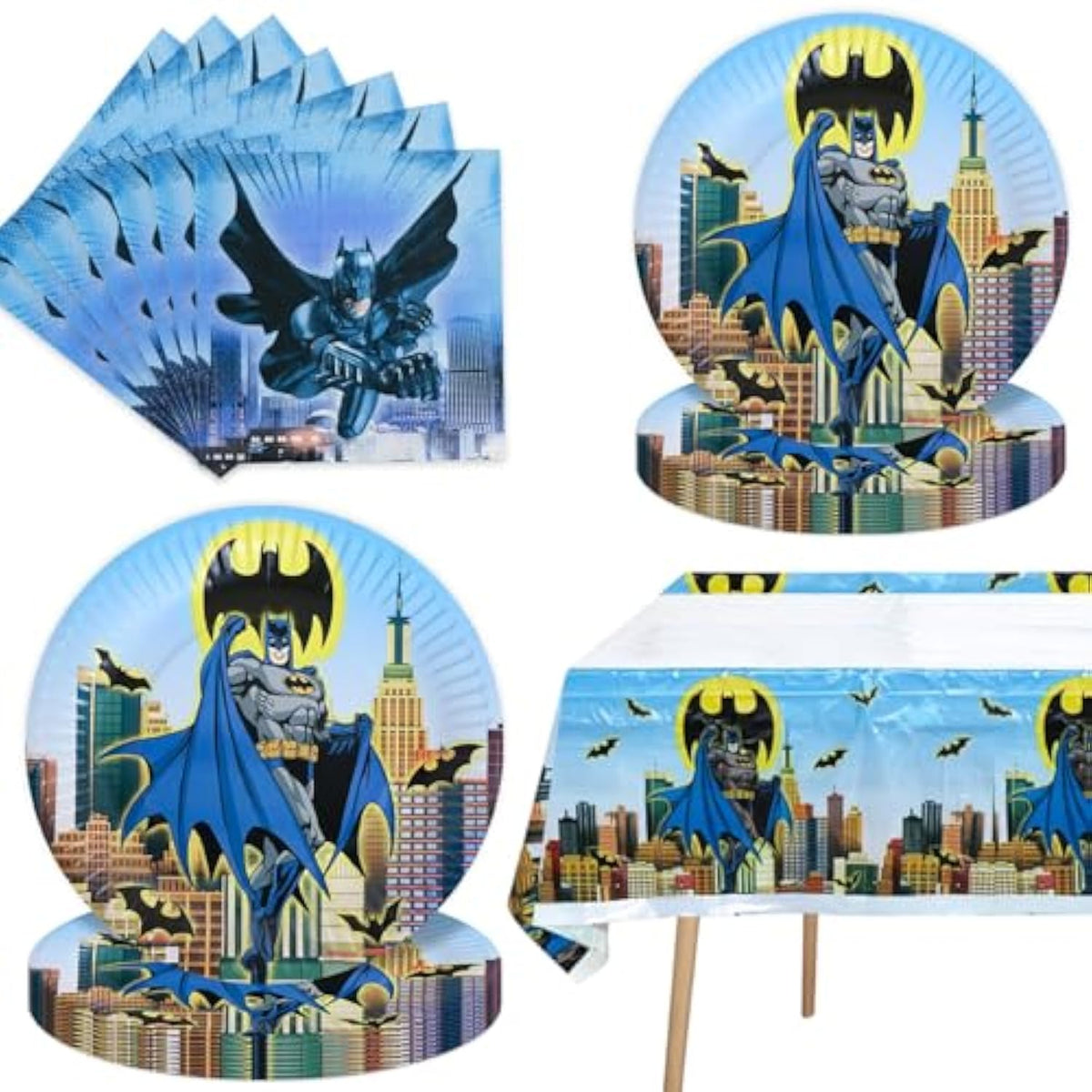41Pcs Batmans Birthday Party Supplies Include 20 Plates, 20 Napkins Tablecloth For The Party Decoration (Green5)