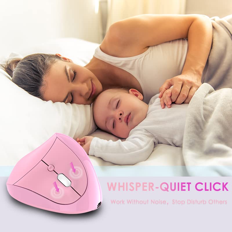Ergonomic Mouse,Rechargeable Small Vertical Mouse With 6 Buttons Adjustable 800/1200/1600 Dpi Pink Wireless Mouse For Laptop Desktop Pc Mac