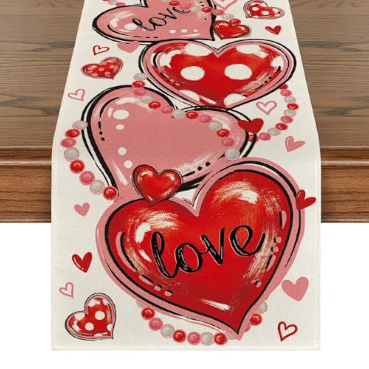Love Red Pink Heart Valentine'S Day Table Runner, Anniversary Wedding Kitchen Dining Table Decoration For Home Party Decor 13X72 Inch