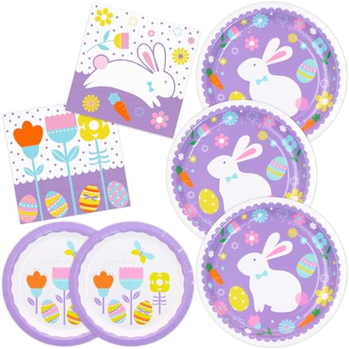 Happy Easter Party Supplies 150 Count, Easter Bunny Disposable Tableware Set 9" Paper Plates 7" Dessert Plates and 3 Ply Luncheon Napkins for Hip Hop Easter Party Decorations, Serve 50