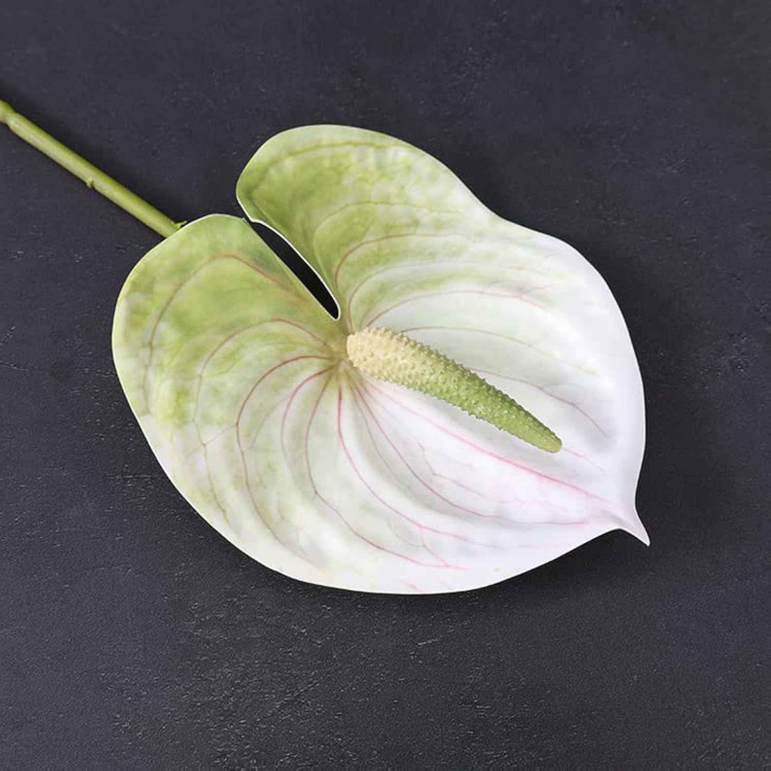 5 Pc 24Inch/61Cm Artificial Anthurium Lily Flowers Permanent For Home Decor Bouquet And Green Leaf For Bridal Wedding Festival Party,Store Decor Small Flower Bouquet Accessories (White)
