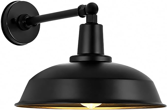 15 Inch Outdoor Gooseneck Barn Light Black Farmhouse Wall Fixture for Porch Garage Patio Exterior