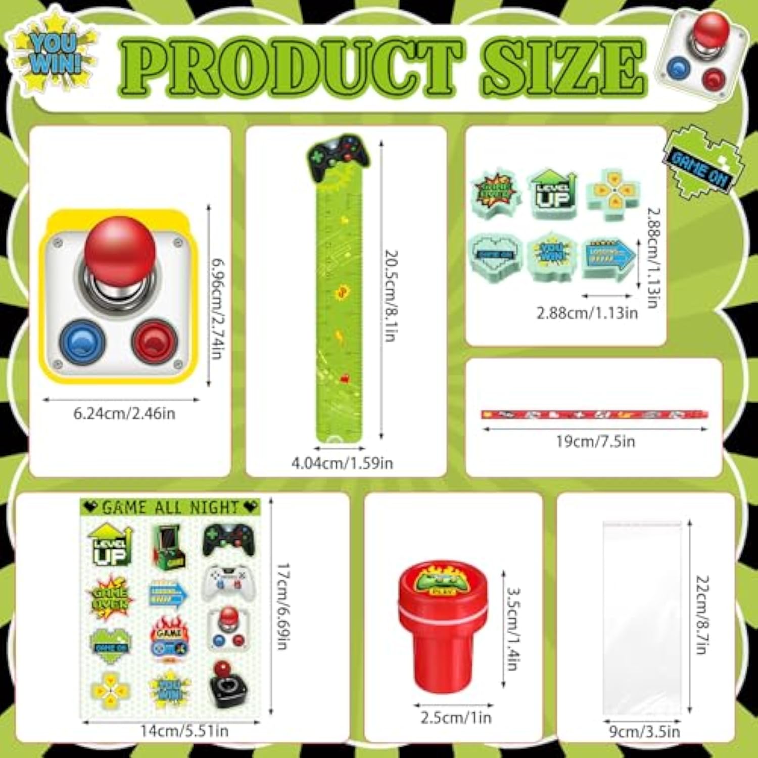 168 Pcs Video Game Party Favors Include Gaming Mini Notebook Gamer Birthday Sticker Pencil Stamper Ruler Eraser For Boy Teen Game Gifts Classroom Rewards Favor Party Supplies Decor(Bright)