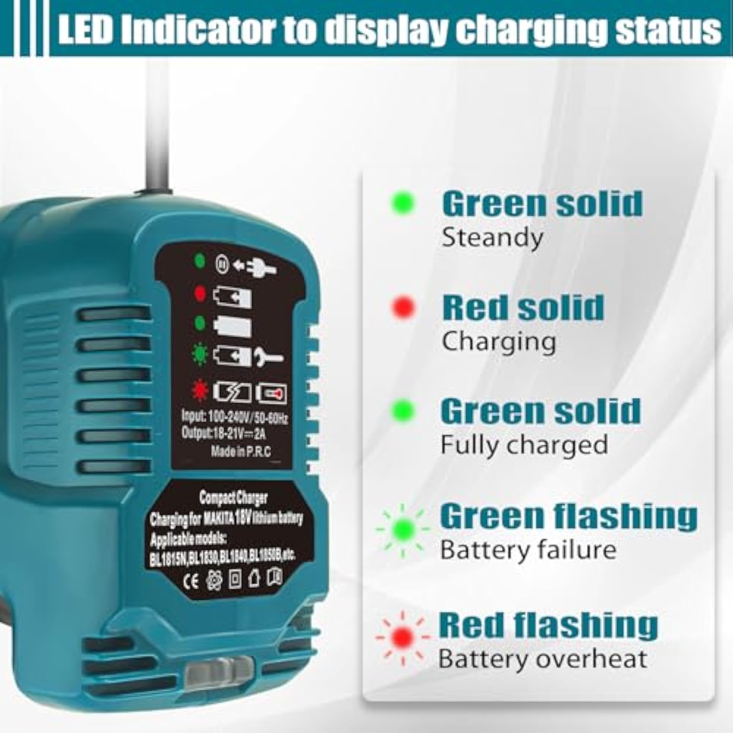 Dc18Rc 18 Volt Lithium Battery Charger Replacement For Makita 18V Lithium-Ion Battery Bl1850 Bl1840B Bl1820 Bl1815 Bl1860 Bl1430 Bl1450 Bl1830 Mini Compact Charger(Not For 14.4V)