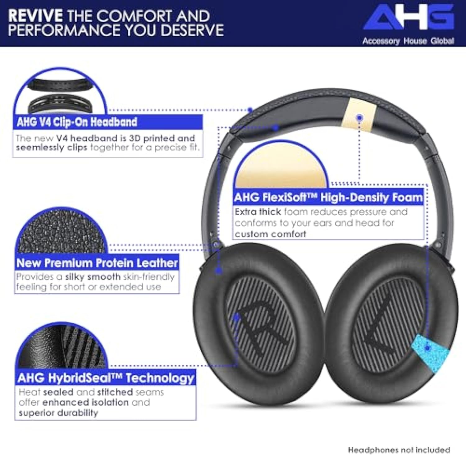 Replacement Qc Ear Pad And Headband Pad Kit Cushion. Compatible With Bose Quietcomfort (2023) Qc45 Qc35 Qc35 Ii Qcsc Qcse Wireless Noise Cancelling Headphones (Black)
