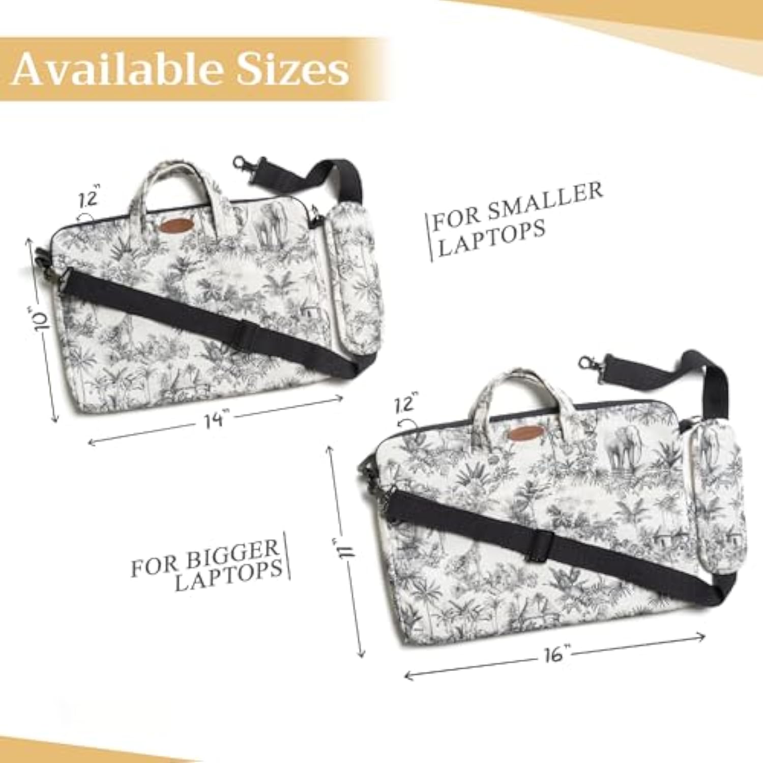 Maison D'Hermine Laptop Sleeve Bag Upto 13.5 Inch Stain And Water Repellent Cotton Canvas - Savana Jouy - Black