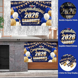 Graduation Decorations 2026, 71 Pcs Blue Gold Themed Set, Graduation Party Decoration With Confetti Foil Balloons, Congrats Grad Banner, Tablecloth Fringe Backdrop
