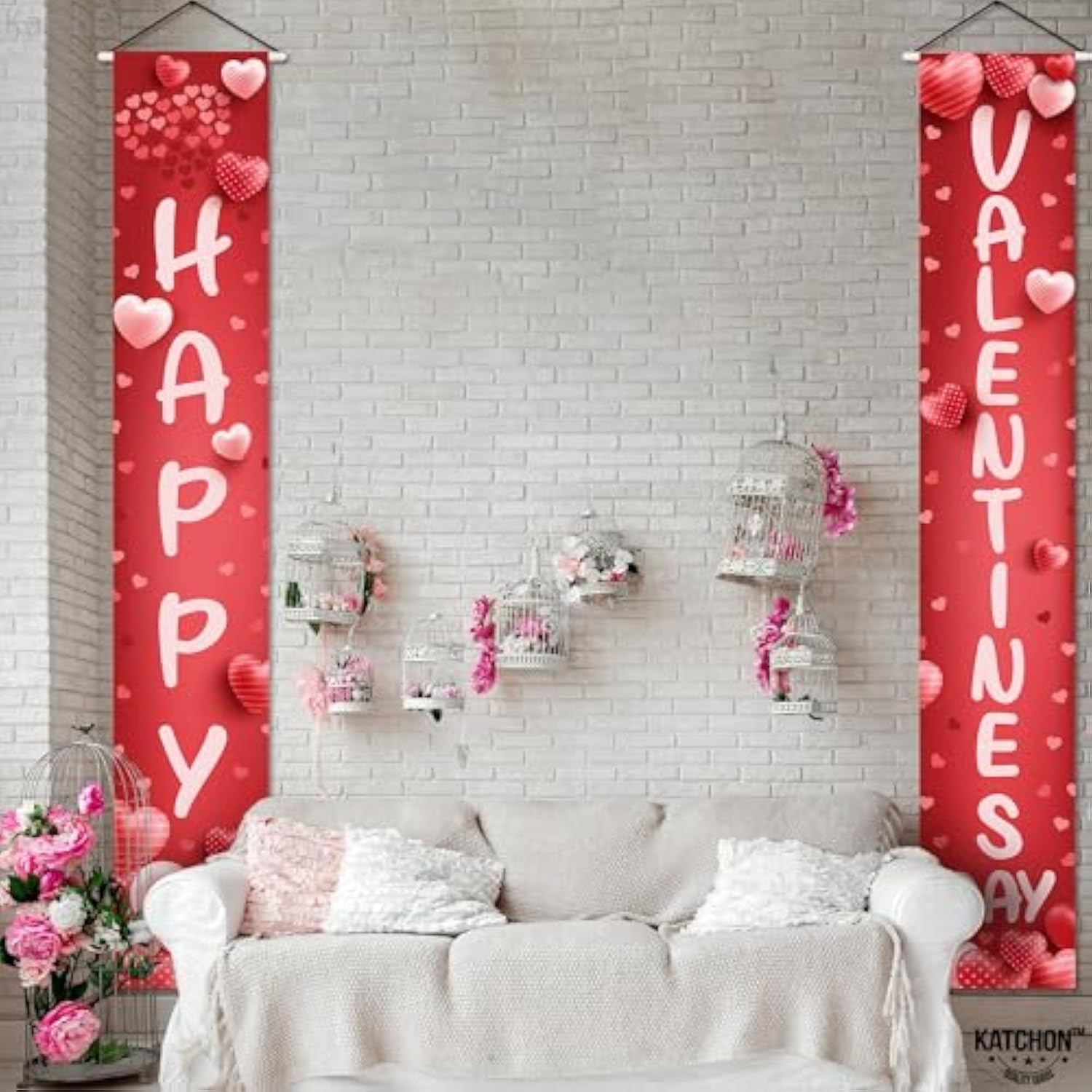 , Happy Valentines Day Door Banner - Xtralarge, 72X12 Inch | Red Valen