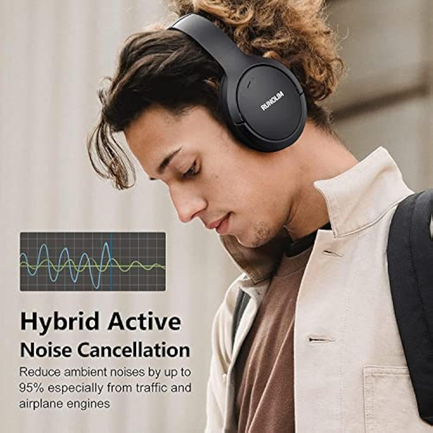 Hybrid Active Noise Cancelling Headphones, Wireless Over Ear Bluetooth Headphones With Microphone, 70H Playtime, Foldable Headphone With Hifi Audio, Deep Bass For Home Travel Office