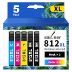 812Xl Ink S Combo Pack (5 Pack) With Lastest Chip Remanufactured Replacement For Epson 812 812Xl T812Xl Ink S Work With Epson Workforce Pro Wf-7840 Wf-7820 Wf-7310 Ec-C7000 Printers