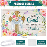 Spring Backdrop Christian Cross Banner With God All Things Are Possible Spring Easter Butterfly Flowers Wall Backdrops For Home Office Background Holiday Photo Prop, 43.3'' X 72.8''