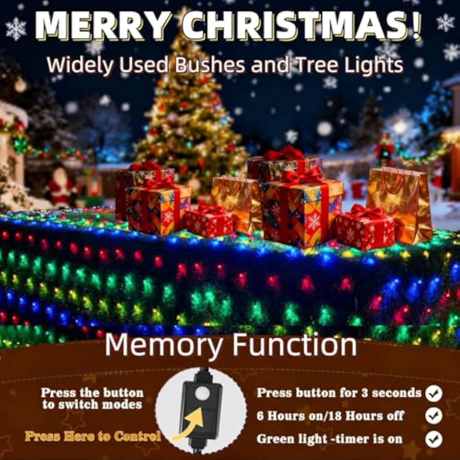 Christmas Net Lights Outdoor 360 Led 12Ftx5Ft Multicolored Christmas Bush Mesh Lights Connectable Waterproof String Ligh