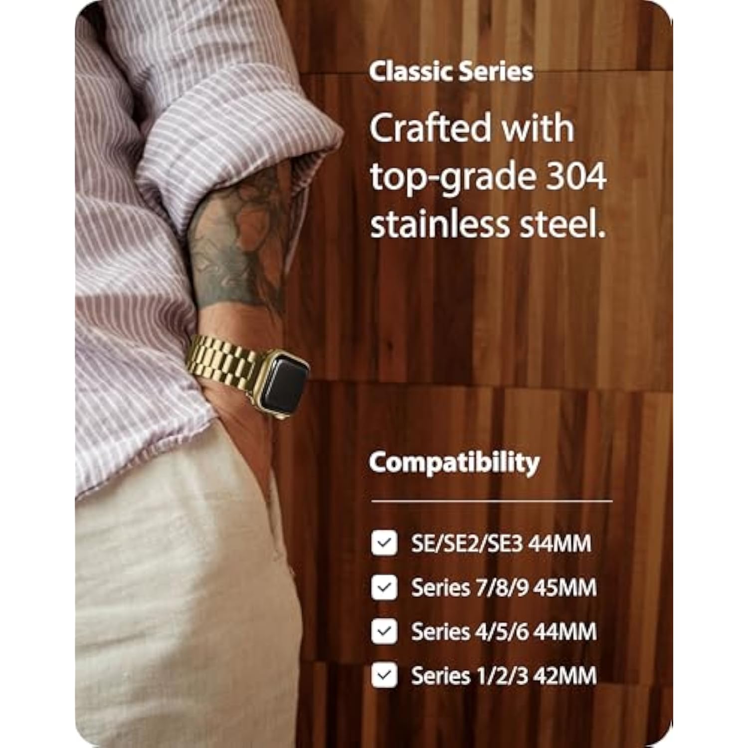Metal Band Compatible With Apple Watch Bands 45Mm 44Mm 42Mm, Iwatch Band With Case For Apple Watch Series 9 8 7 6 5 4 3 2 1 Se3/2/1, Golden
