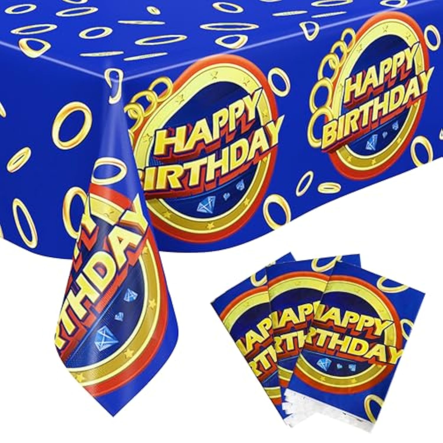 3 Pcs Blue Hedgehog Birthday Tablecloth - 42.5" X71'' Waterproof Cartoon Table Cover For Boys Girls Kids Party Supplies Decor Gamer Mining Craft Party Decorations