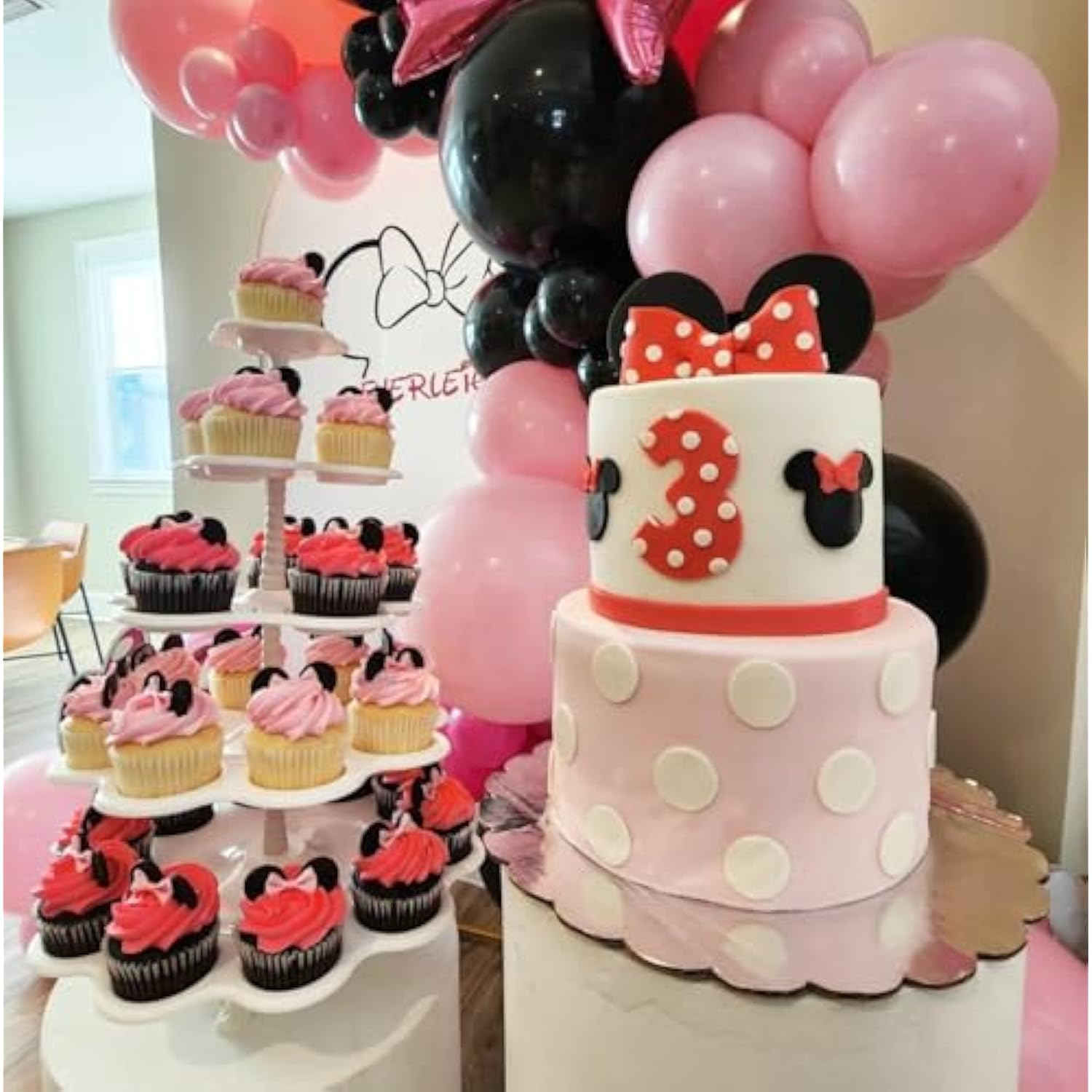 115pcs Pink, Black & White Balloon Garland Kit for Birthday, Baby Shower, or Theme Parties