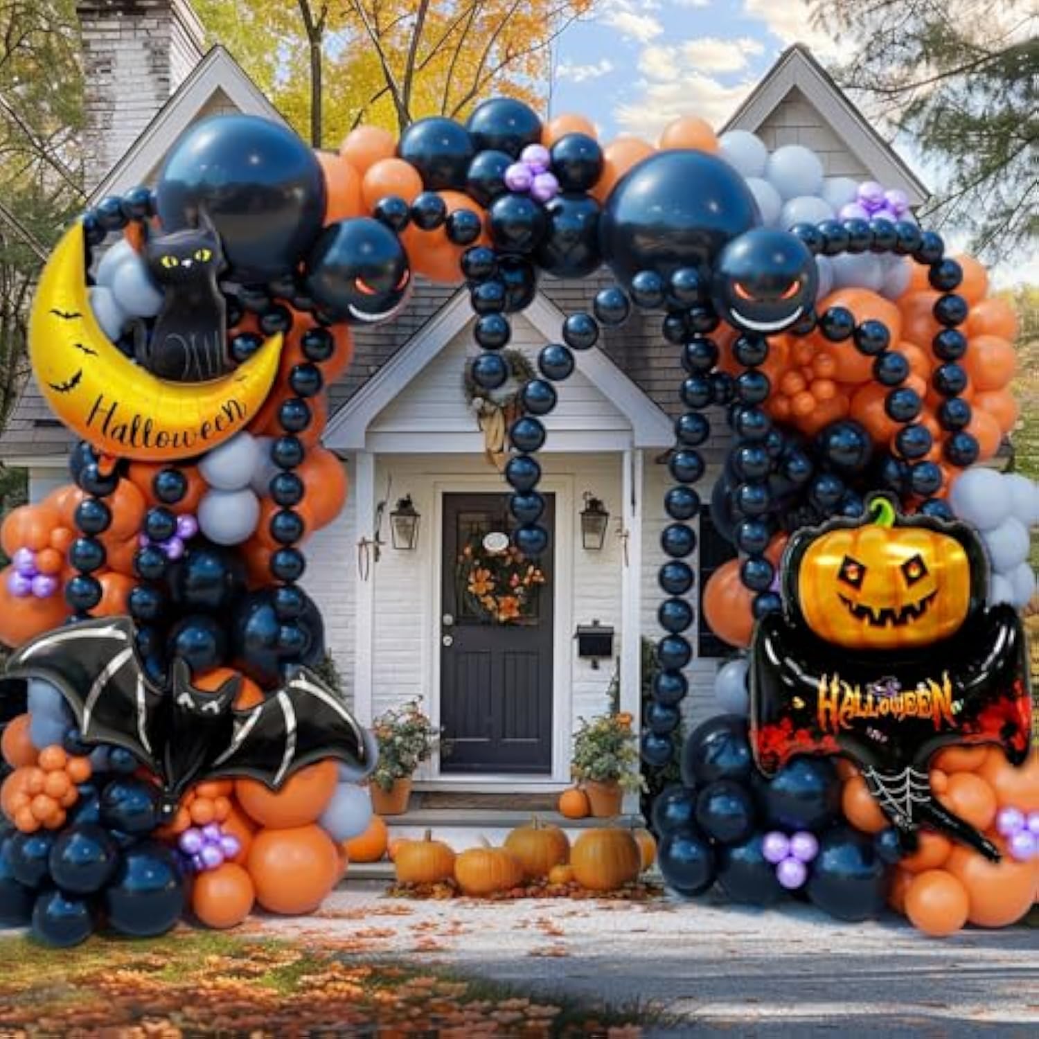 194pcs Halloween Balloon Arch Kit with Foil Balloons for Haunted House Parties