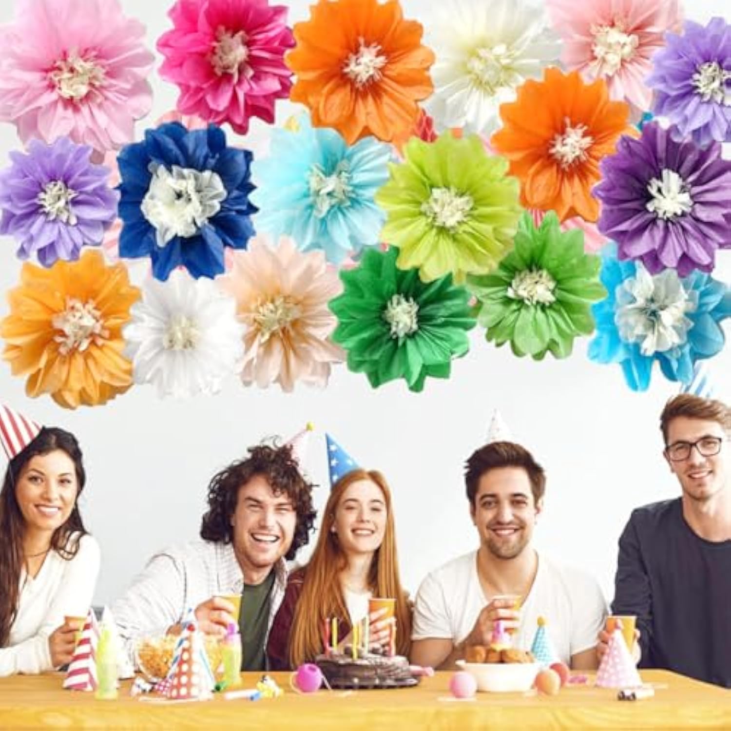 12Pcs 10In 12In Paper Flowers Tissue Flowers Pom Paper Pom Poms Hanging Flowers Floral Backdrop Wedding Party Flower Decorations Diy Art Craft Blooms For Birthday Baby Shower Nursery Decor Pink
