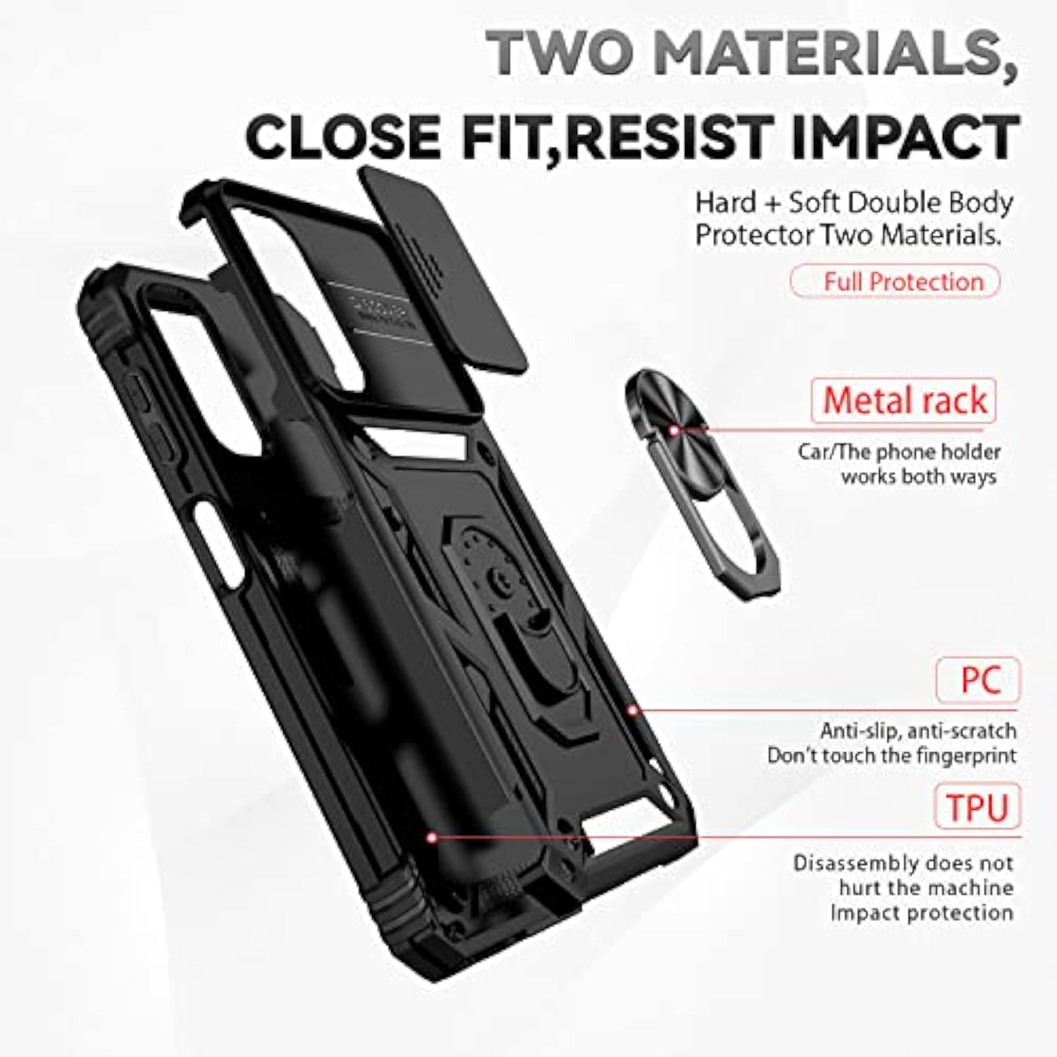 Galaxy A14 5G Phone Case [Military-Grade] With Hd Screen Protector, Slide Camera Cover, Kickstand & Black Pc+Tpu Material
