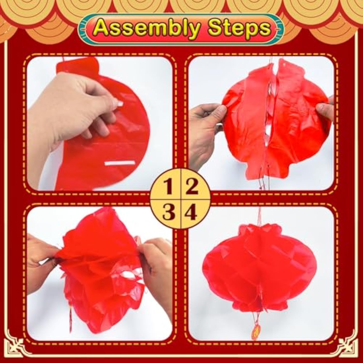 3D Chinese New Year 2026 Dragon Decoration with 12 Red Lanterns Party Decor