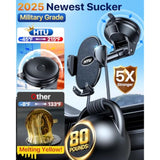 Military-Grade Suction Phone Holder, 360° Rotating Car Mount for iPhone/Samsung