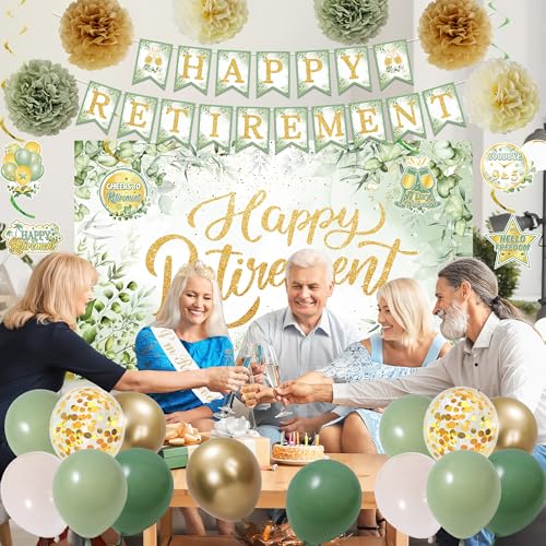 Green Retirement Party Decorations Women Men, Green Retired Banner