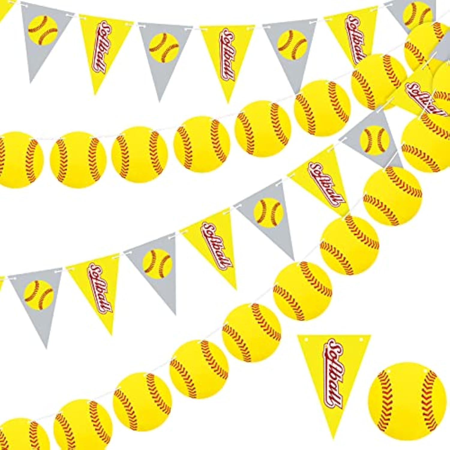 4 Pieces Softball Party Decorations Softball Party Banners Bunting Hanging Banners Paper Garlands Favors For Sports Theme Birthday (Bright Style)