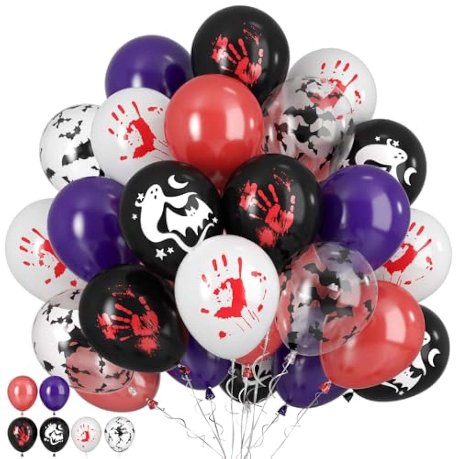 50pcs Halloween Balloons Black Purple Red Bloody Handprint Bat Print Party Decor