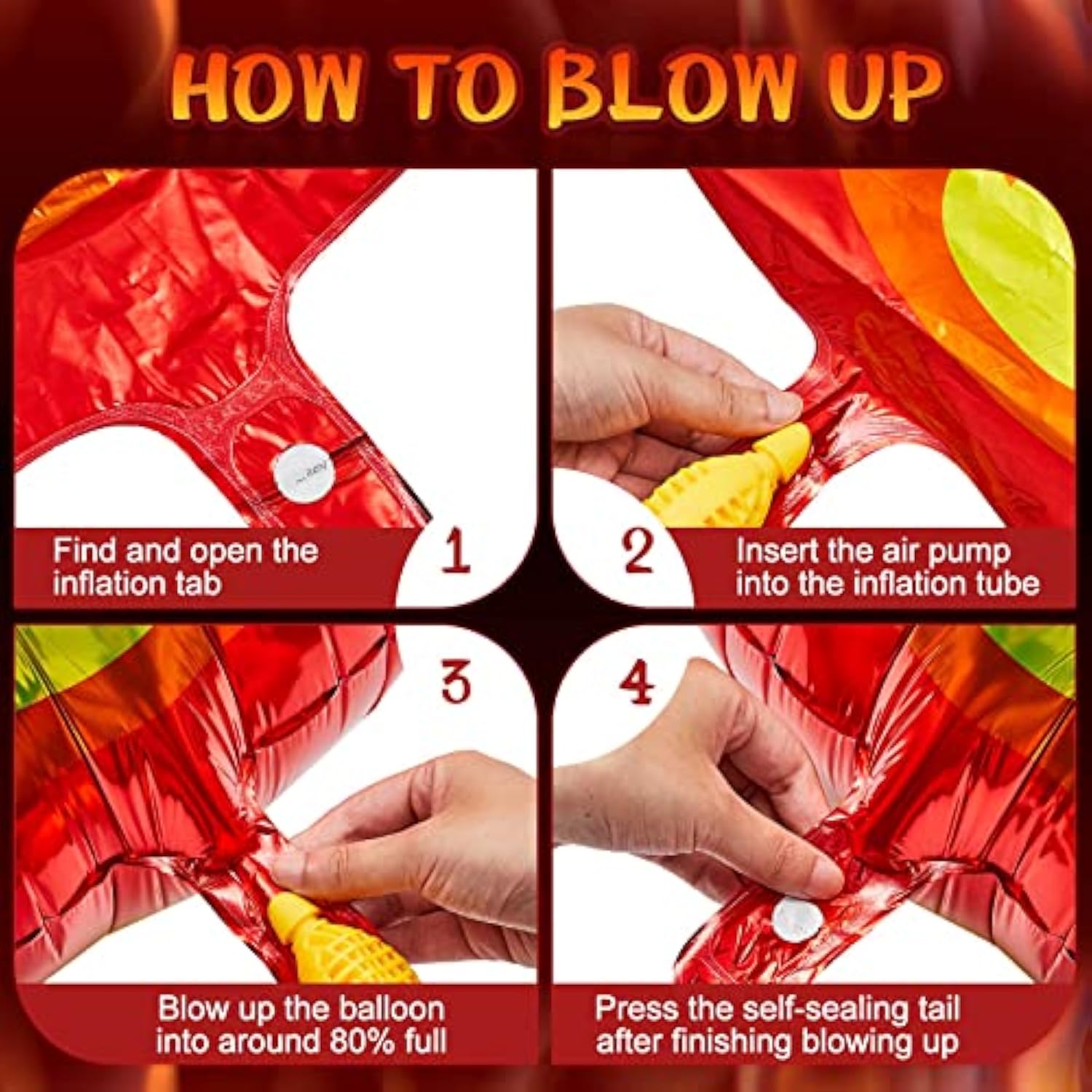 Fire Truck Party Balloons: 32" Firefighter Flame Foil Decor - 6PCS