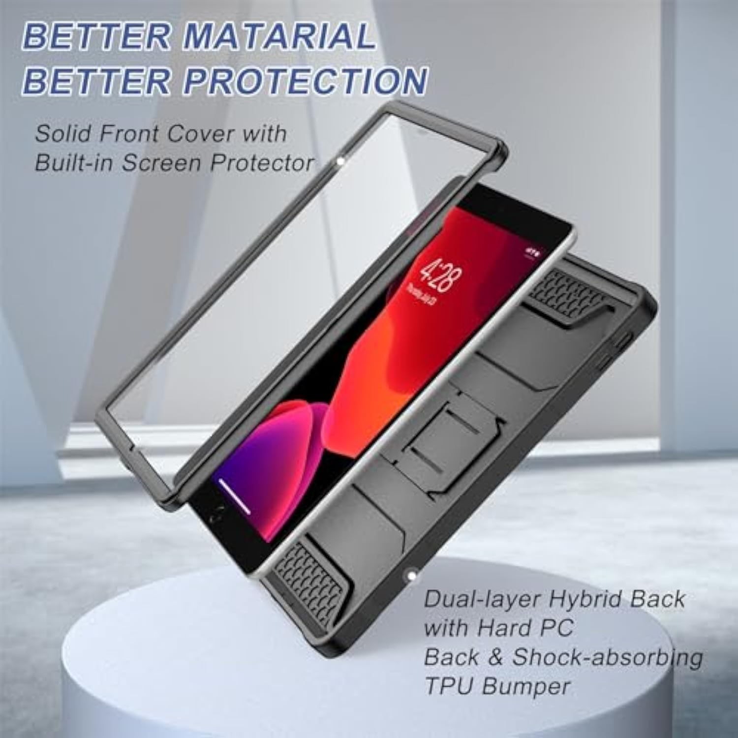 Case For Ipad 9Th/8Th/7Th Generation 10.2-Inch (2021/2020/2019 Release), With Built-In Screen Protector And Kickstand, Rugged Full Body Protective Cover For Ipad 10.2 Inch - Black