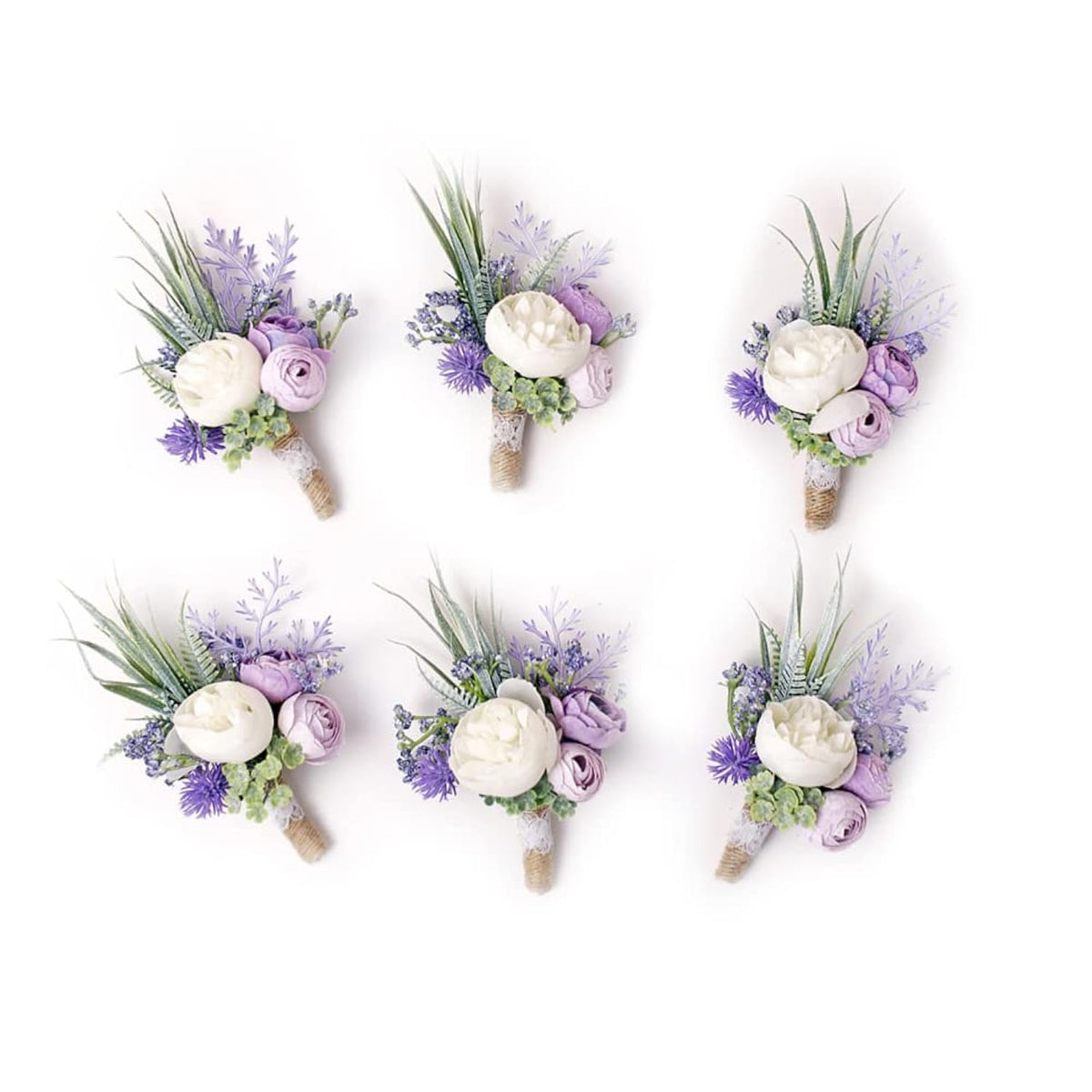 Set Of 6 Purple Boutonniere For Best Men Groom Groomsmen White Buttonholes For Wedding Party Prom Decoration