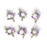 Set Of 6 Purple Boutonniere For Best Men Groom Groomsmen White Buttonholes For Wedding Party Prom Decoration