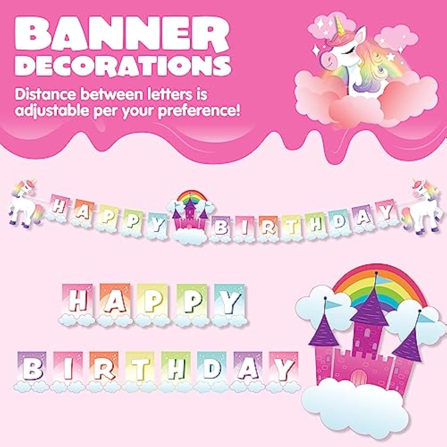 145PCS Unicorn Birthday Party Supplies Set with Banner, Plates, Cups & Cutlery for 24 Guests