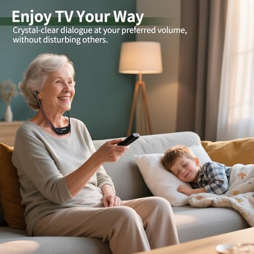 2.4G Digital Wireless TV Headphones - for Seniors - 164FT Range No Signal Drop, Voice Enhancer & 3 Tone, L/R Balance, Spare Battery, Stereo TV