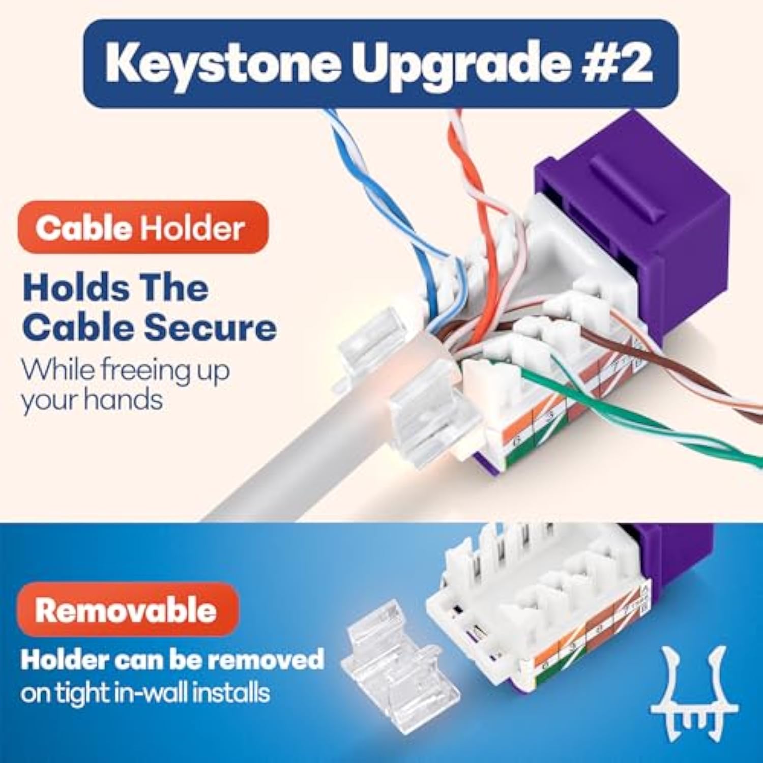 45° Angled Cat6 Keystone Jack In Purple - Slim Profile Rj45 Ethernet Connector
