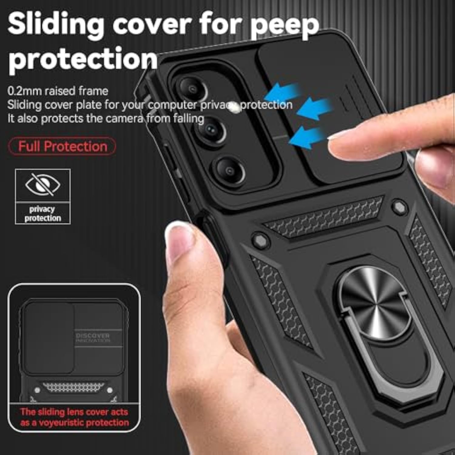For Galaxy A15 5G Case,With Screen Protectors And Camera Cover,[Military Grade] 16Ft.Drop Tested Cover With Magnetic Kickstand Protective Case For A15 5G, Black