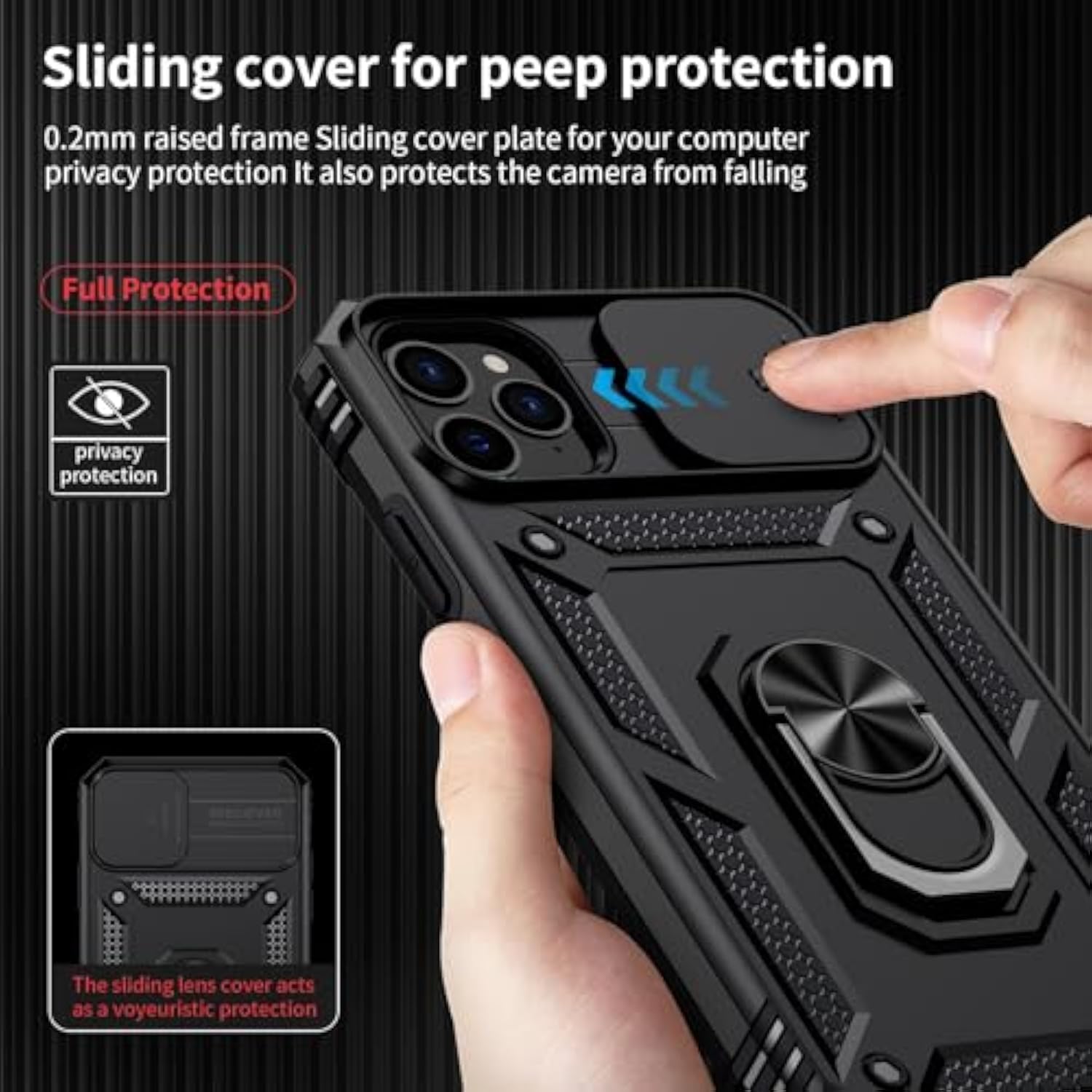 For Iphone 11 Pro Case With Camera Lens Cover Hd Screen Protector, 10 Ft Military Grade Drop Protection, Magnetic Ring Holder Kickstand Protective Phone Case For Iphone 11 Pro 5.8 Inch, Black