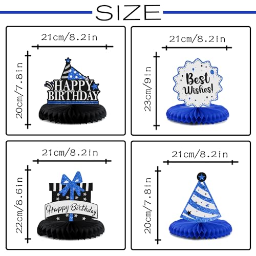 Happy 14th Birthday Decorations,14th Birthday Blue Glitter Shiny Stand Honeycomb Table Centerpieces - Cheers to Fourteen Years Old Birthday Party Photoprop Gift Sign.