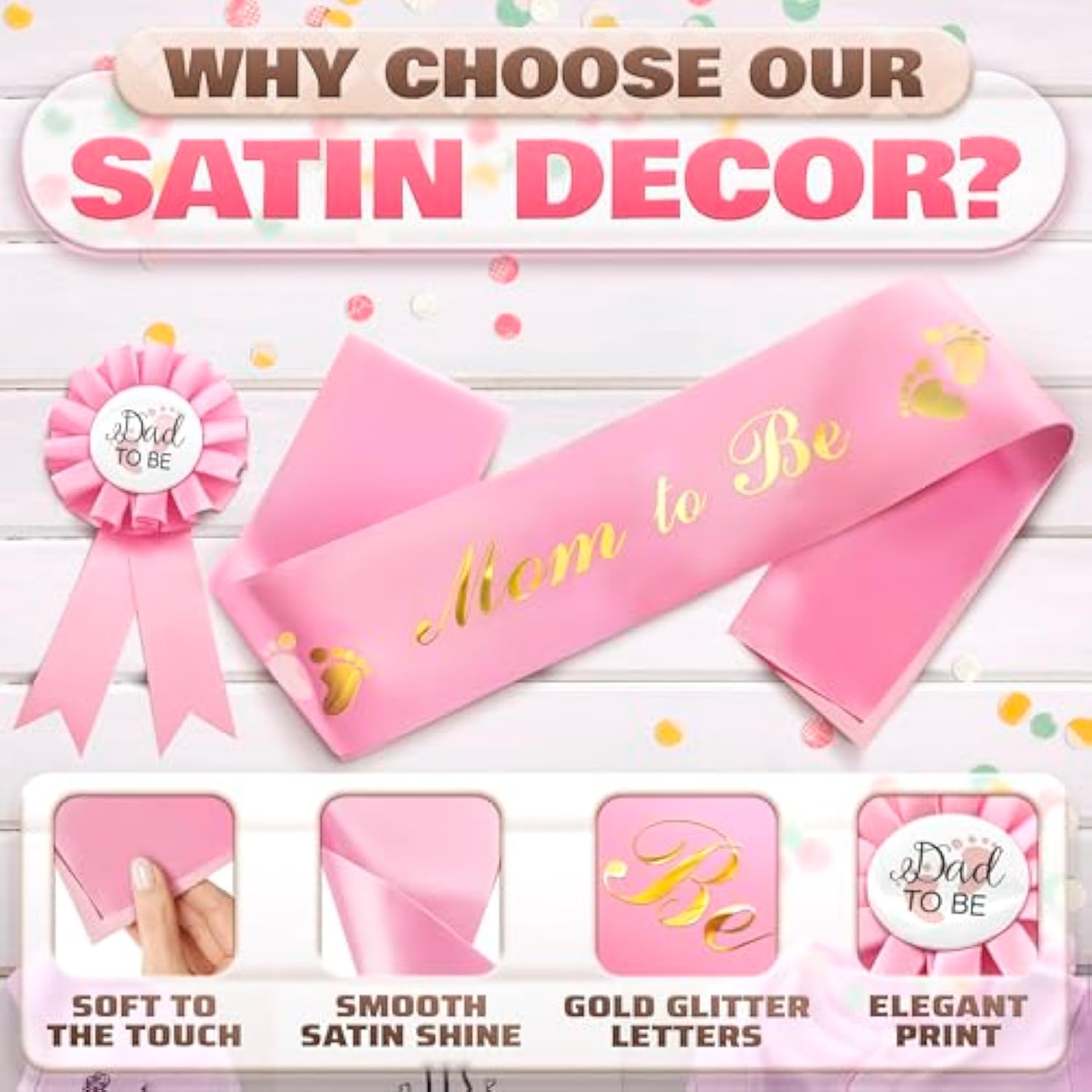 Pink Baby Shower Decorations Mom To Be Sash Baby Shower Decorations For Girl And Sash Daddy To Be Badge - Glossy Texture, Wearable Brooch, Wear-Resistant, Set With Ribbon And Badge, Delicate Craft