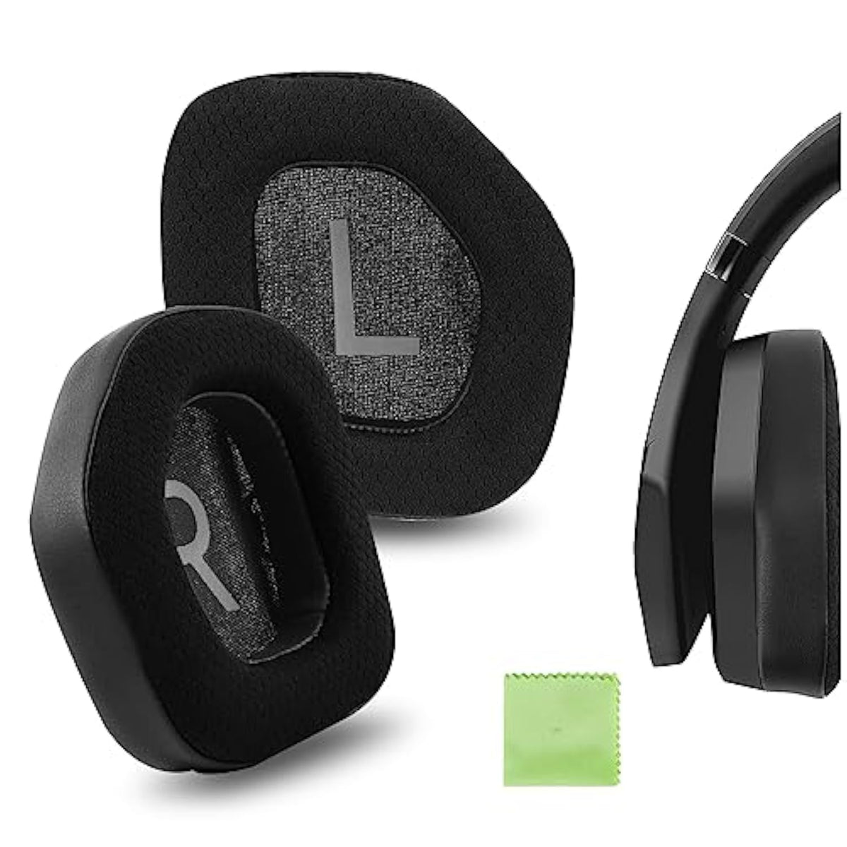 Geekria Comfort Mesh Fabric Replacement Ear Pads for Alienware AW988 Headphones Ear Cushions, Repair Parts (Black)